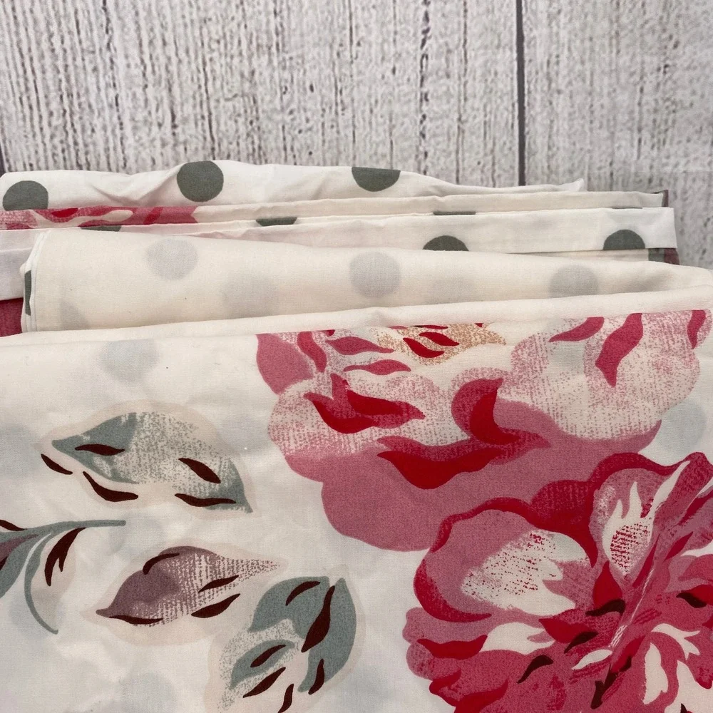 Cath Kidston Duvet Cover King Raspberry Roses Floral Gray Polka Dot Reversible